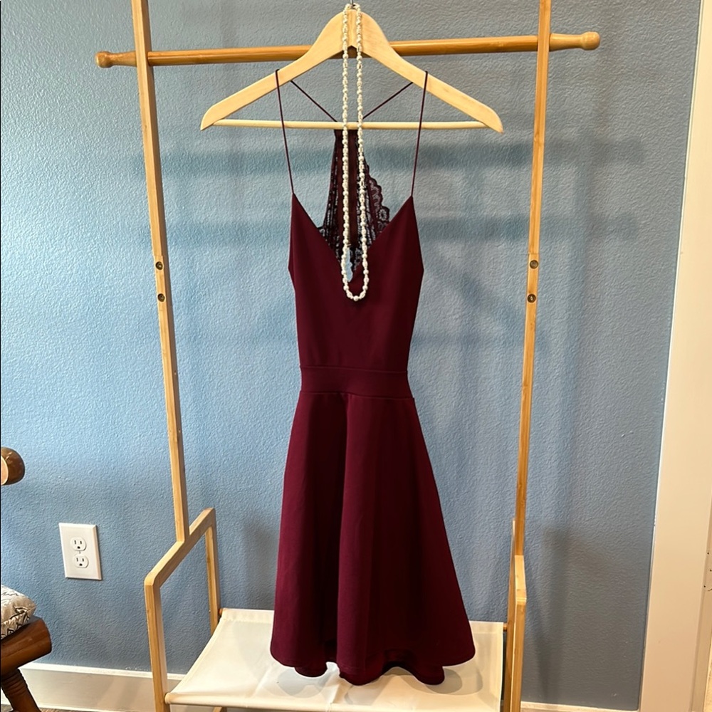 Endless Blu Burgundy Spaghetti Strap Fit and Flare Dress M